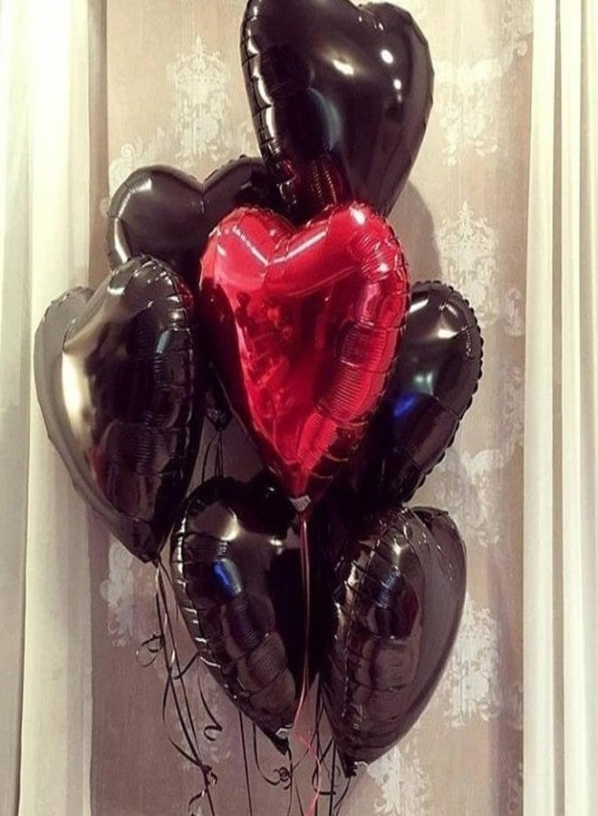 بالونات على شكل قلب أحمر وأسود، بالون على شكل قلب أحمر وأسود مقاس 18 بوصة، 12 قطعة من بالونات هيليوم حمراء وسوداء على شكل قلب لتزيين حفلات أعياد الميلاد وحفلات توديع العزوبية والخطوبة والزفاف وحفلات عيد الحب - Image 5